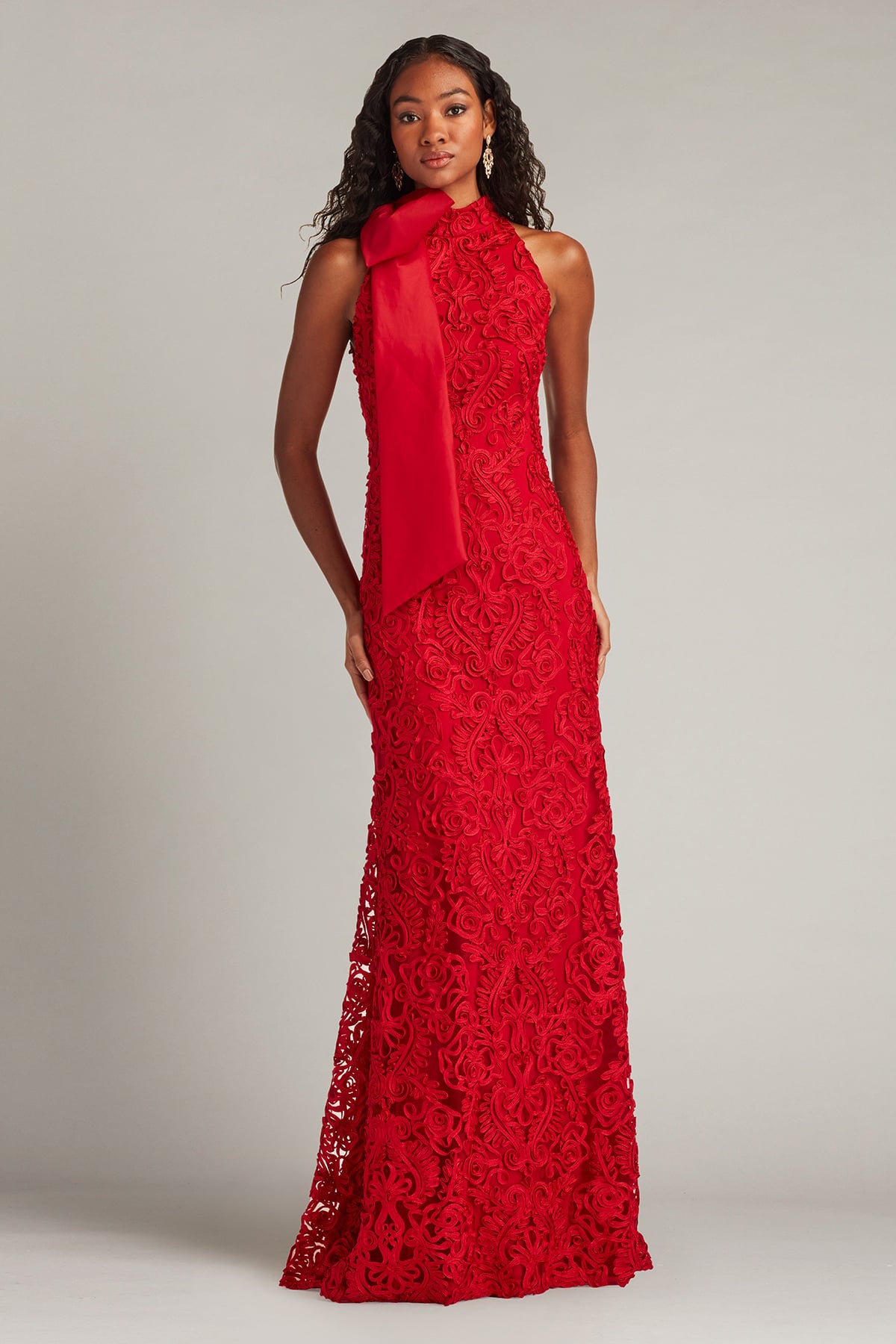Formal Dresses Long Formal Prom Lace Dress Tadashi Shoji CIM23521L Cherry