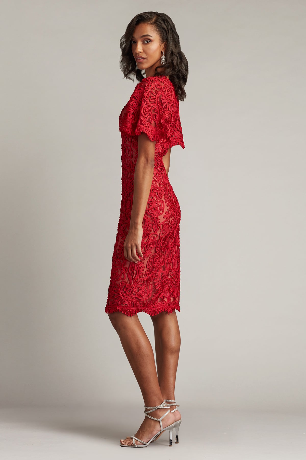 Cocktail Dresses Short Lace Fitted Cocktail Dress Cherry Nude