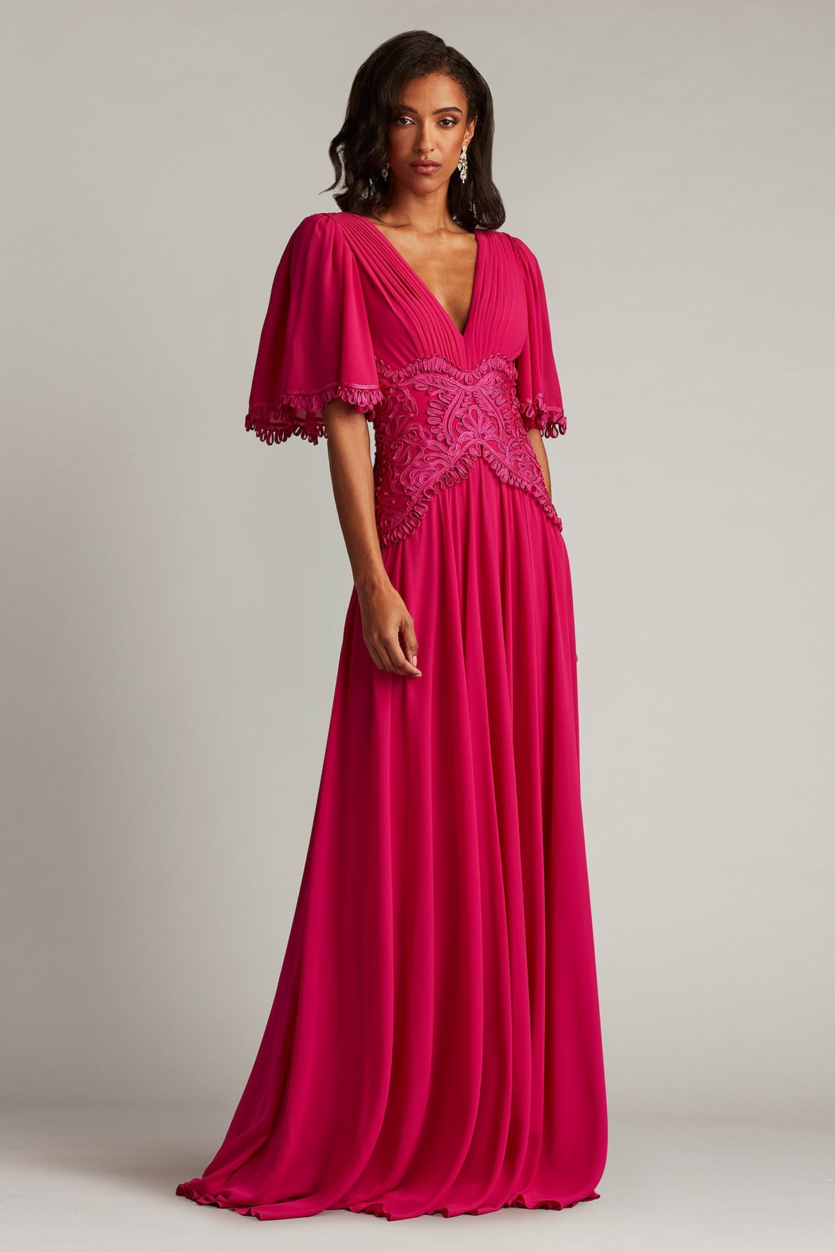 Tadashi Shoji Women's Indira Embroidered Chiffon Gown - Red - Size 10 Tadashi Shoji Women's Indira Embroidered Chiffon Gown - Red - Size 10