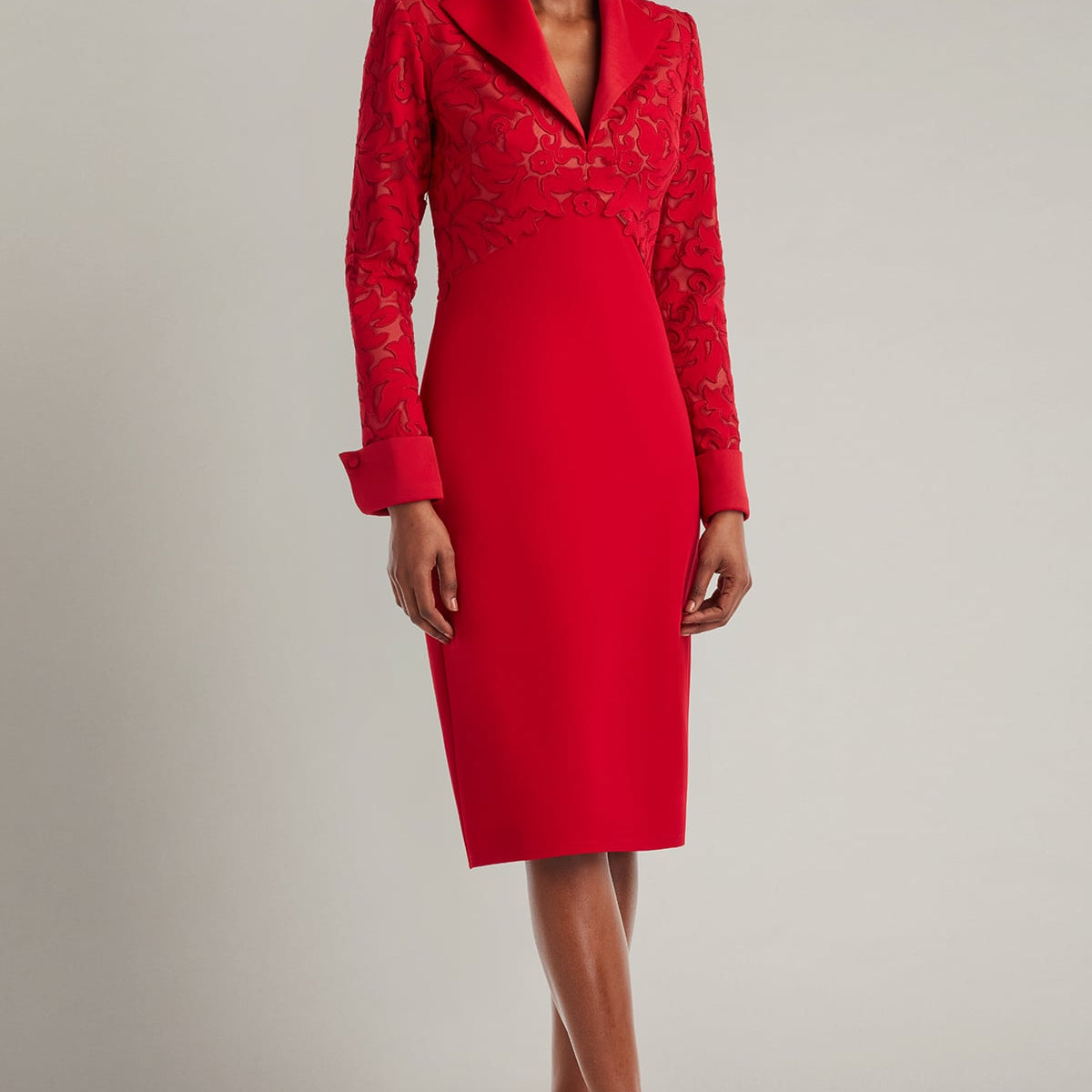 chinese dress ladies Tadashi Shoji Women's Rhinestone Embroidered Long Sleeve Cocktail Dress - Natural main image 0