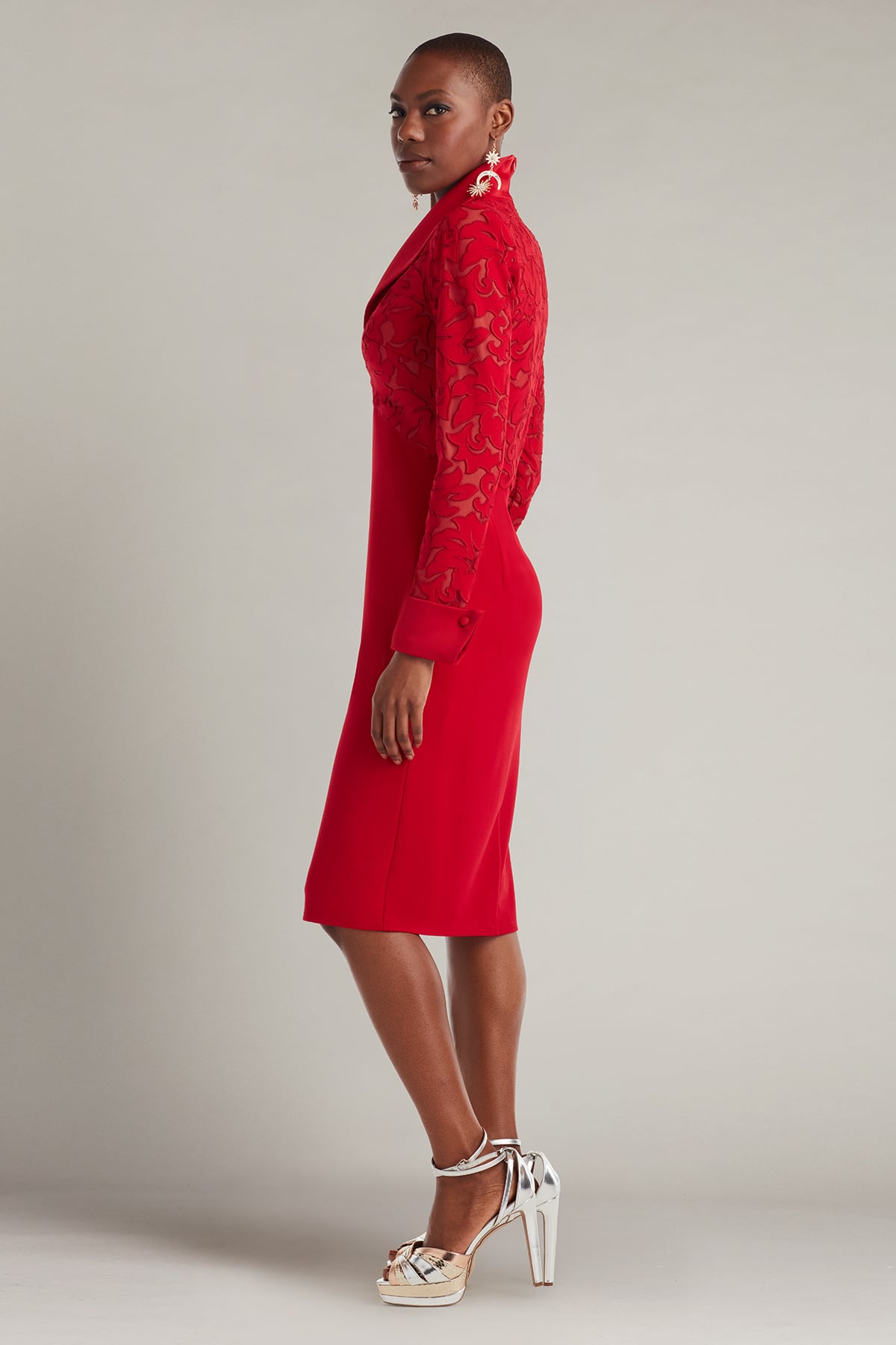 Cocktail Dresses Long Sleeve Short Evening Cocktail Dress Cherry/Nude