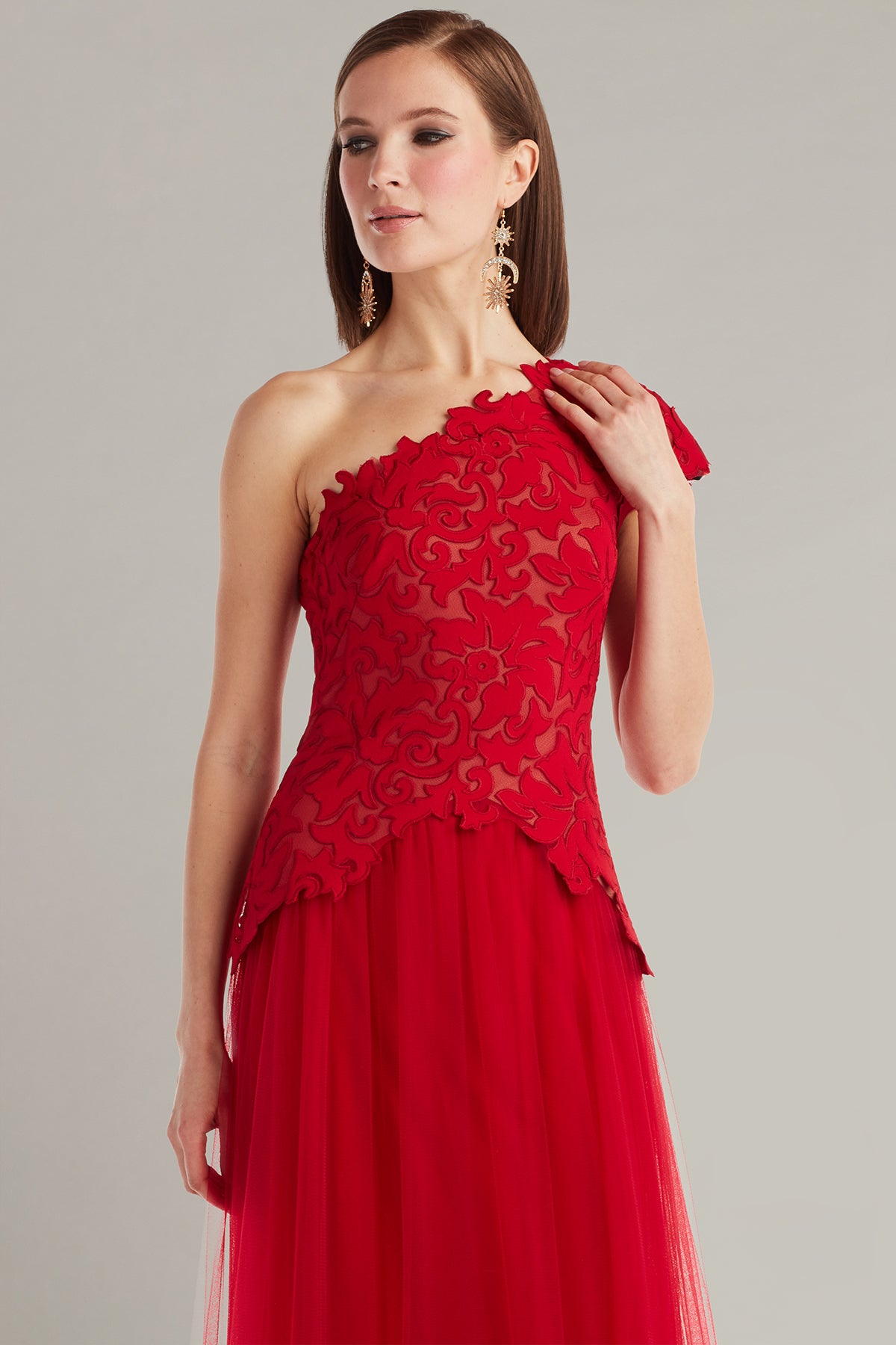 Formal Dresses Lace Applique Formal Dress Cherry/Nude