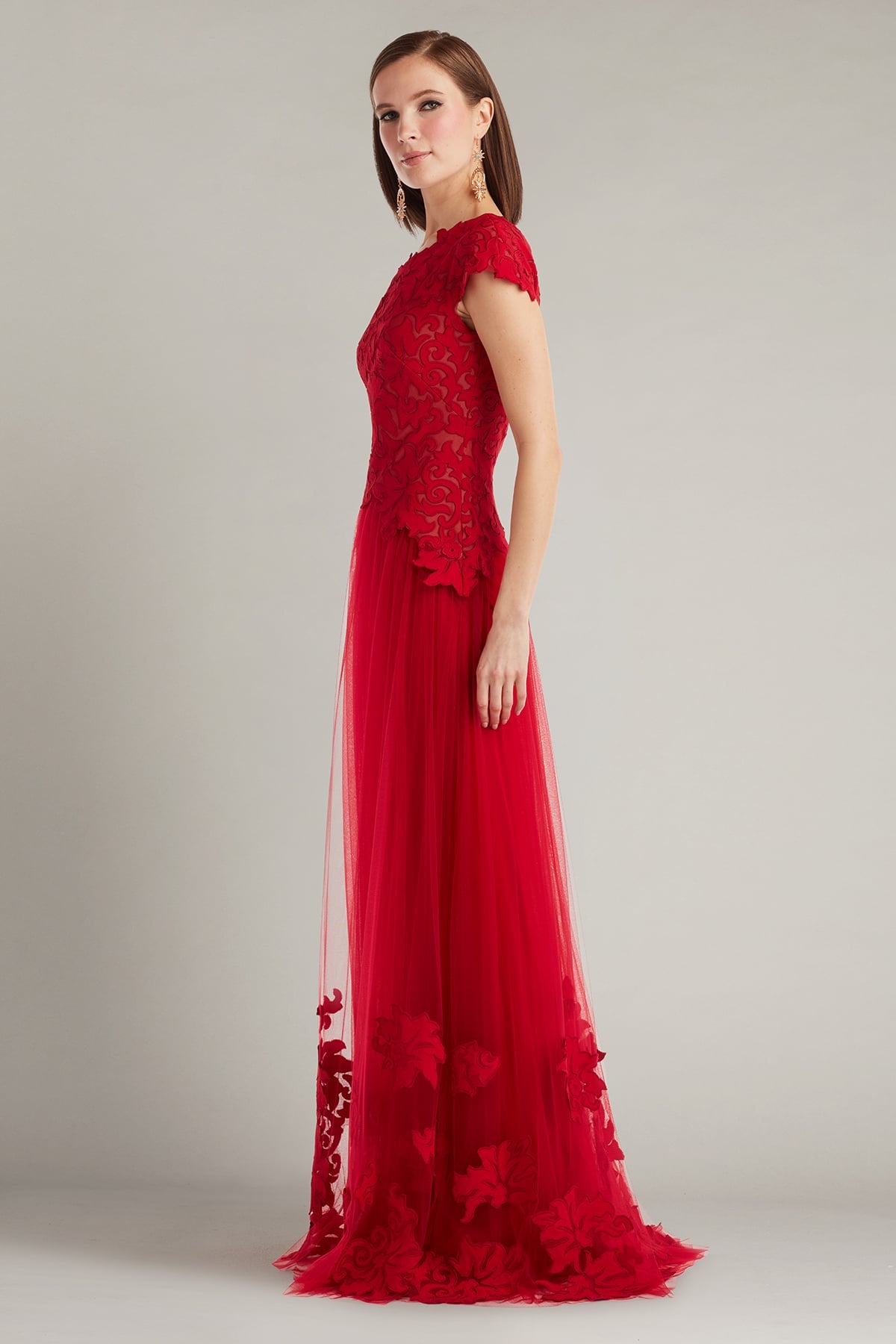 Formal Dresses Lace Applique Formal Dress Cherry/Nude