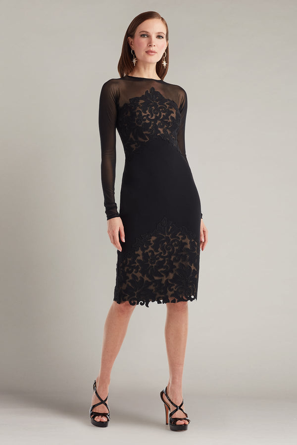 Tadashi Shoji CIN25515M Long Sleeve Fitted Short Cocktail Dress