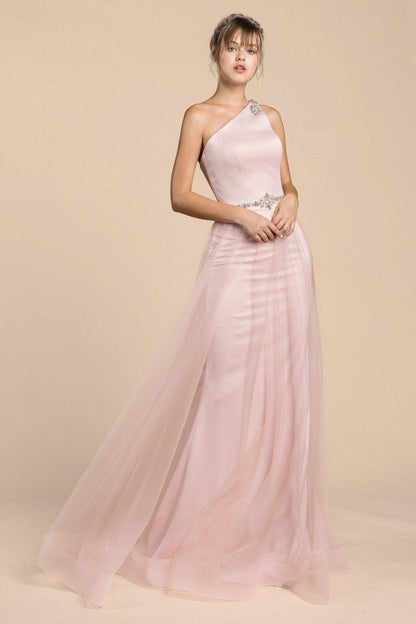 One Shoulder Fitted Long Prom Dress - The Dress Outlet