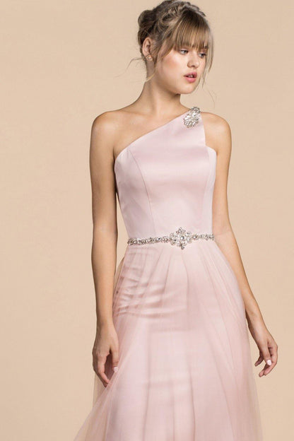One Shoulder Fitted Long Prom Dress - The Dress Outlet