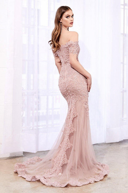 Long Off Shoulder Fitted Prom Dress - The Dress Outlet
