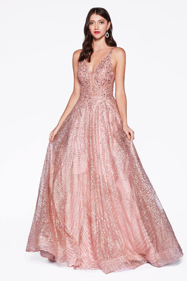 Prom Long Formal Glitter Ball Gown - The Dress Outlet Cinderella Divine