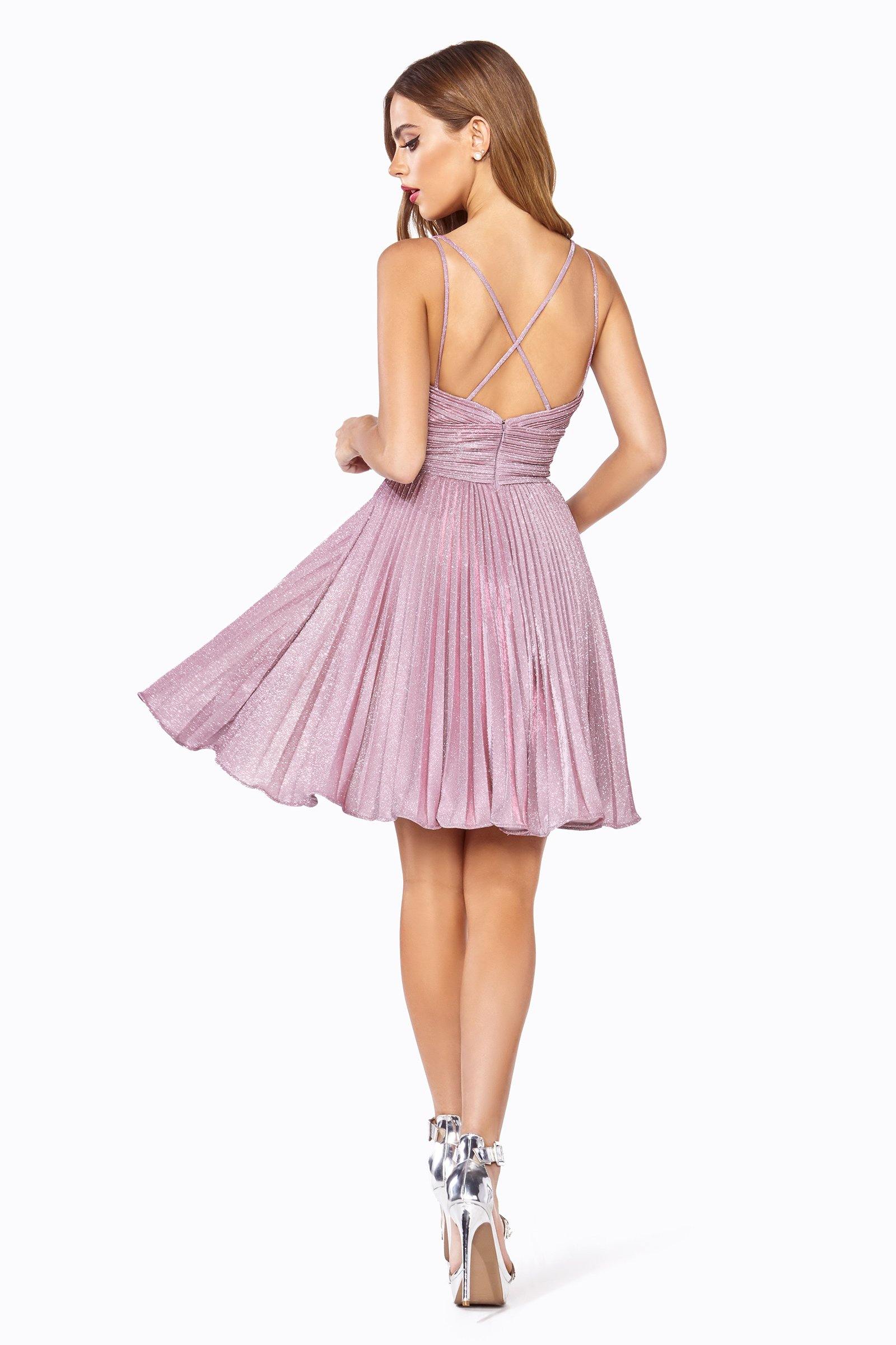 Short Bridesmaids Pleated Glitter Prom Dress - The Dress Outlet Cinderella Divine