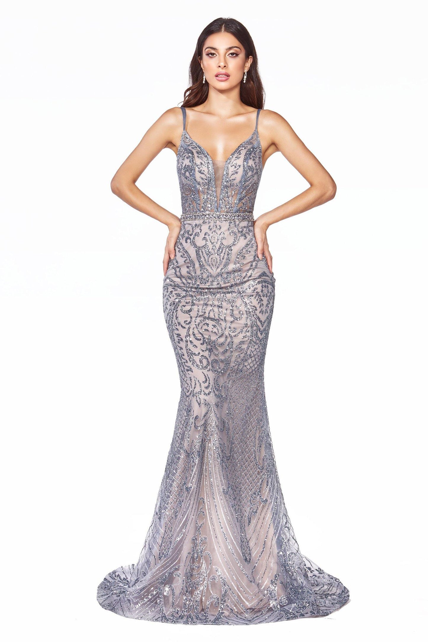 Long Spaghetti Strap Glitter Mermaid Prom Dress - The Dress Outlet Cinderella Divine
