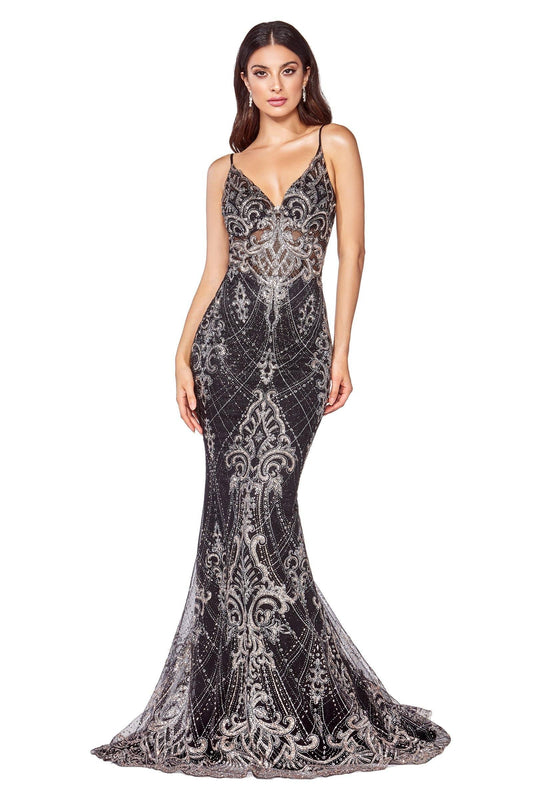 Long Spaghetti Strap Glitter Mermaid Prom Dress - The Dress Outlet Cinderella Divine