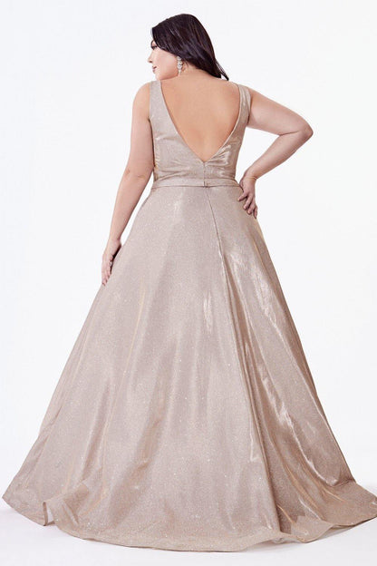 Prom Long Champagne Glitter Dress - The Dress Outlet