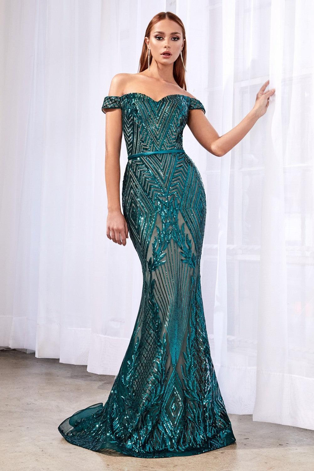 Long Sequin Off The Shoulder Prom Gown Evening Dress - The Dress Outlet