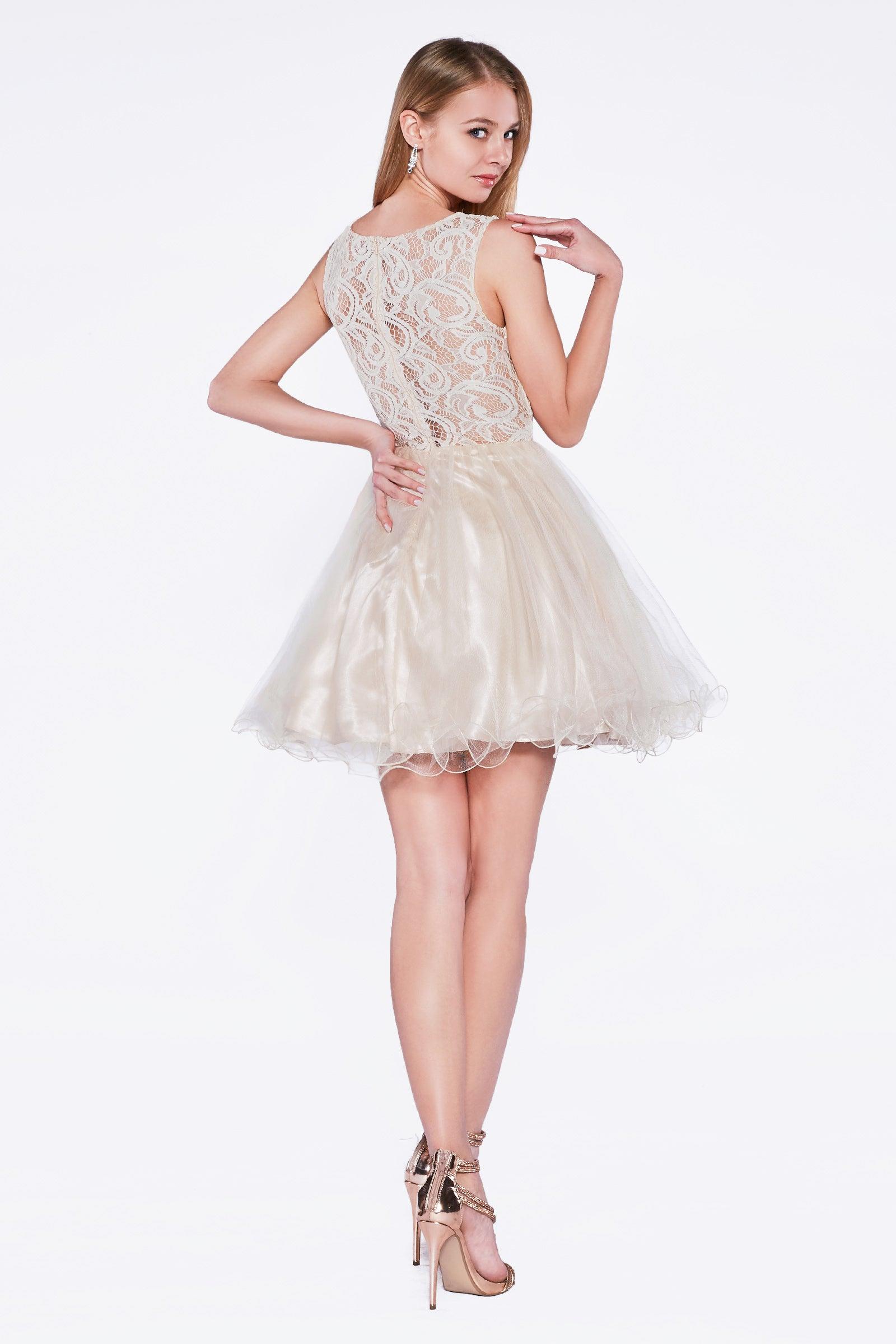 Homecoming Short Dress Beaded Lace Cocktail Prom - The Dress Outlet Cinderella Divine