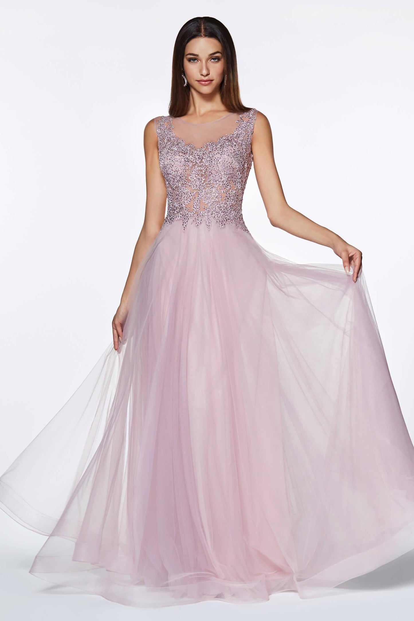 Long Formal Closed Back Lace Prom Dress - The Dress Outlet Cinderella Divine
