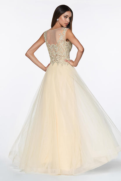 Long Formal Closed Back Lace Prom Dress - The Dress Outlet