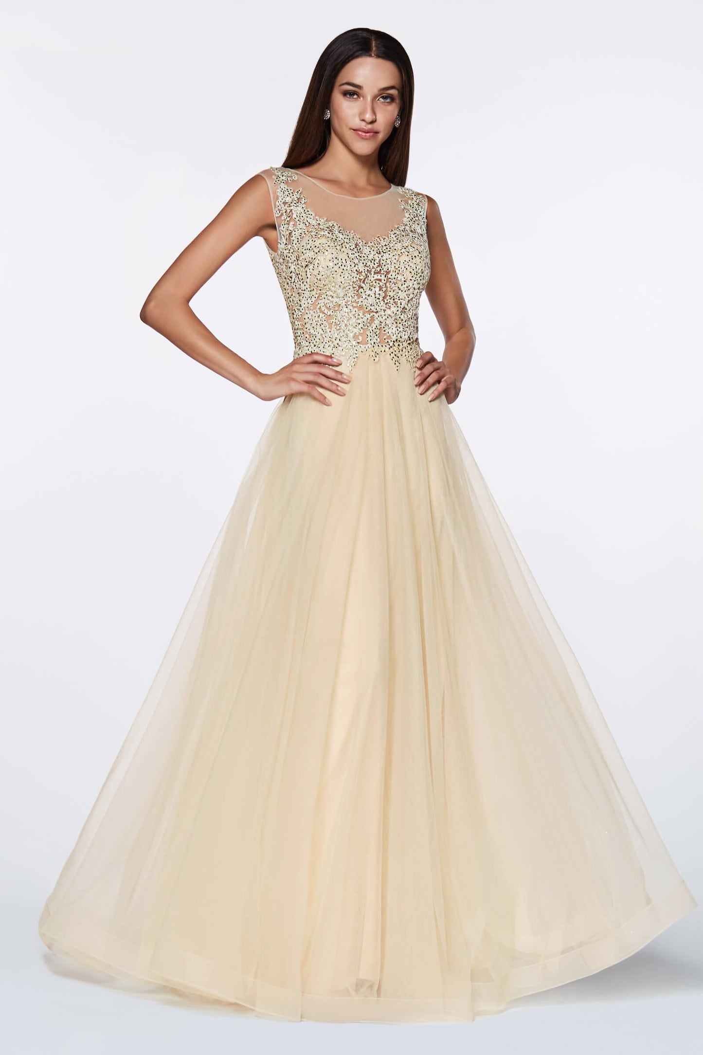 Long Formal Closed Back Lace Prom Dress - The Dress Outlet Cinderella Divine