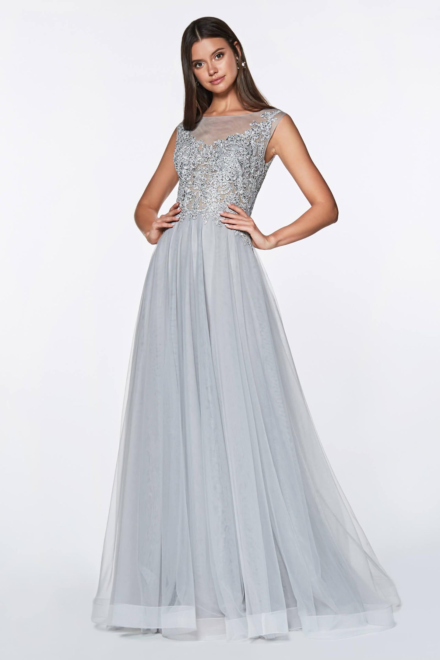 Long Formal Closed Back Lace Prom Dress - The Dress Outlet Cinderella Divine