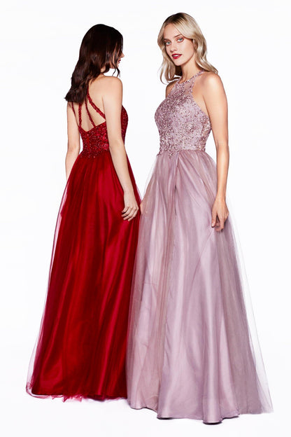 Long Prom Dress Halter Evening Gown - The Dress Outlet Cinderella Divine