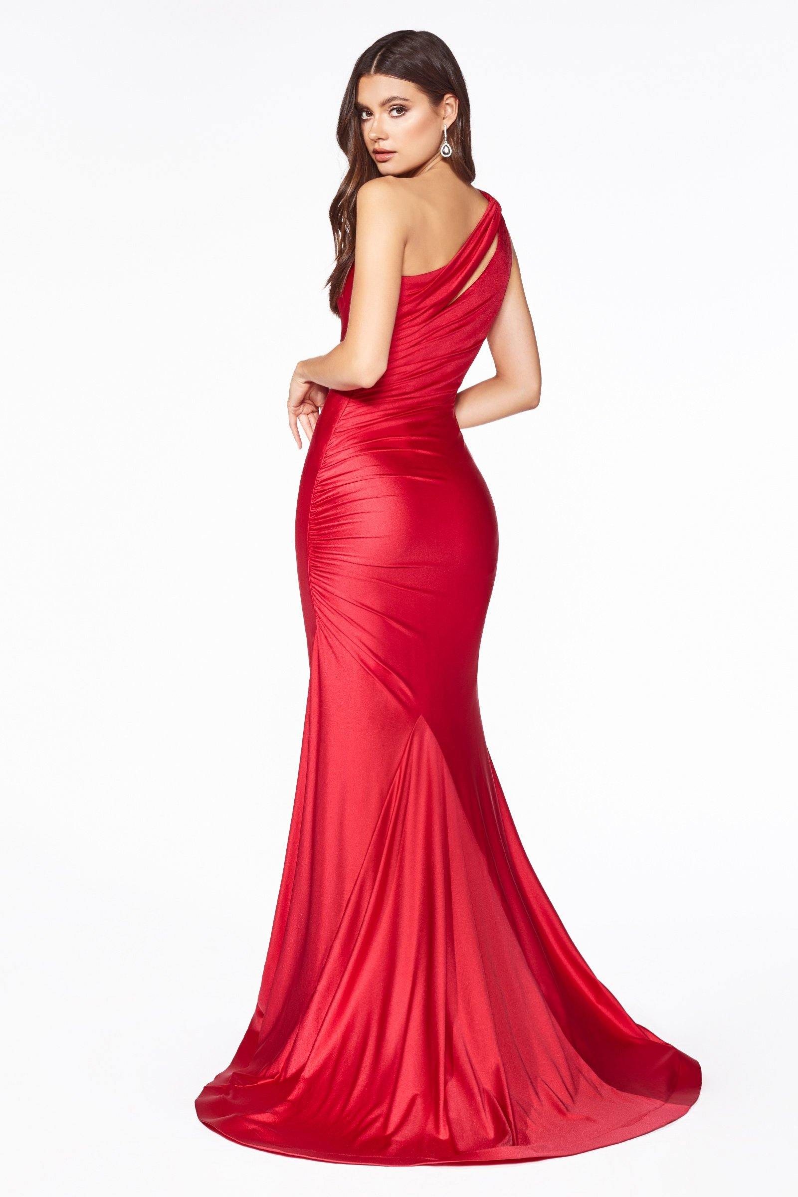 Long Formal One Shoulder Fitted Prom Dress - The Dress Outlet