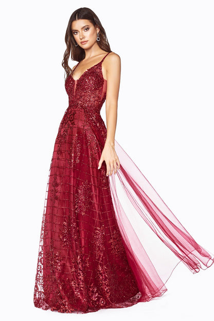 Long Formal Glitter Prom Evening Fitted Dress - The Dress Outlet Cinderella Divine