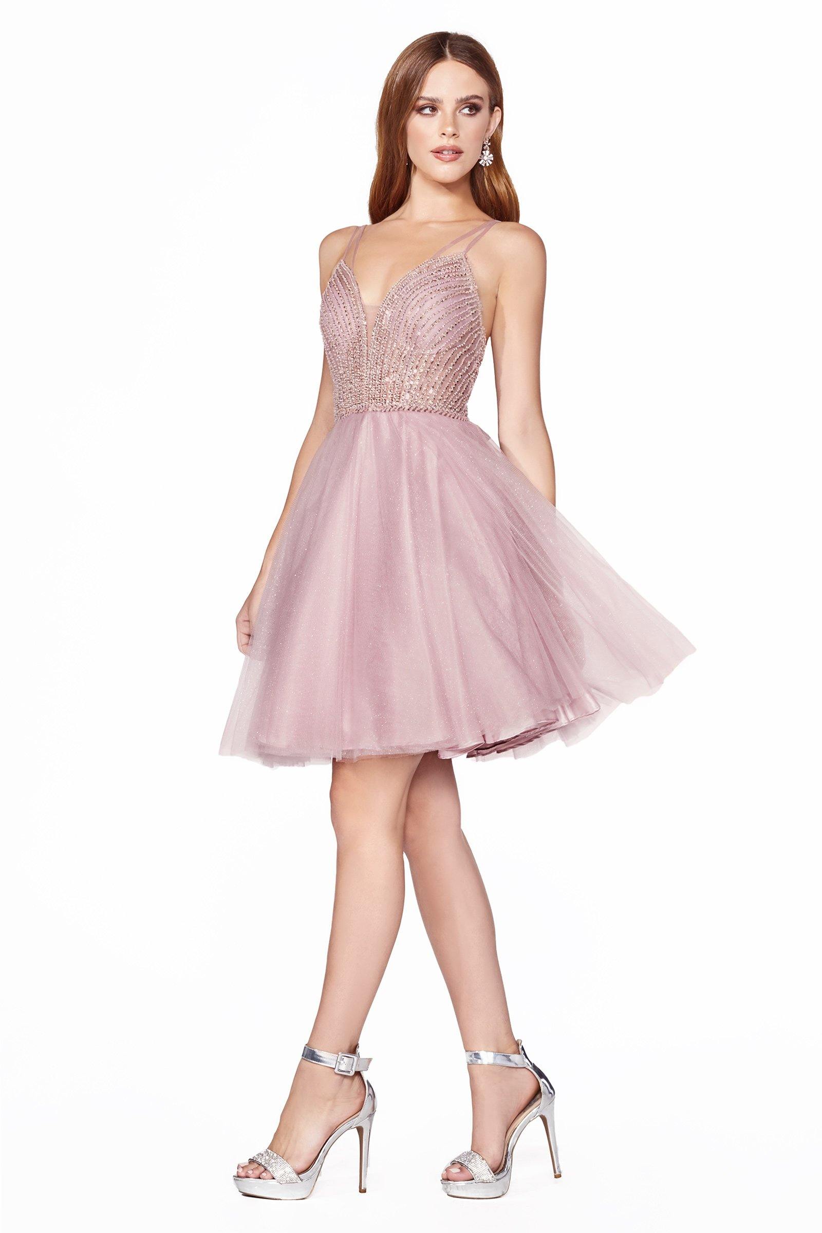 Prom Short Homecoming Beaded Bodice Cocktail Dress - The Dress Outlet Cinderella Divine