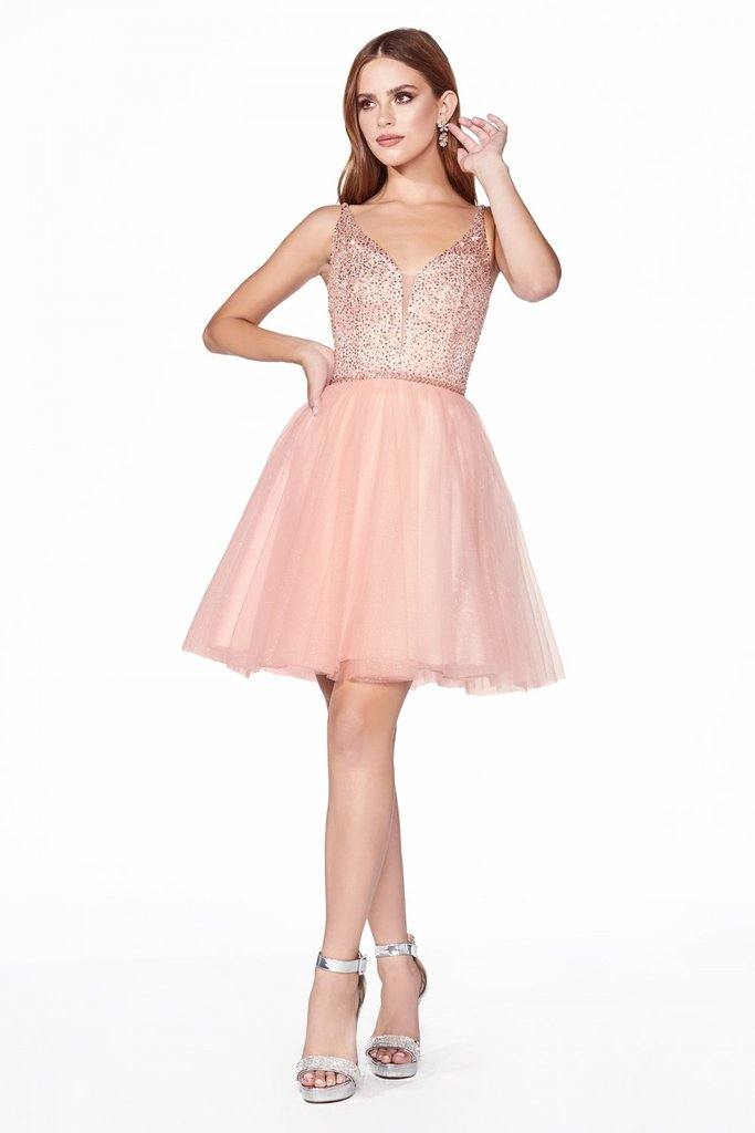 Homecoming Short Sleeveless Glitter Skirt Prom Dress - The Dress Outlet Cinderella Divine