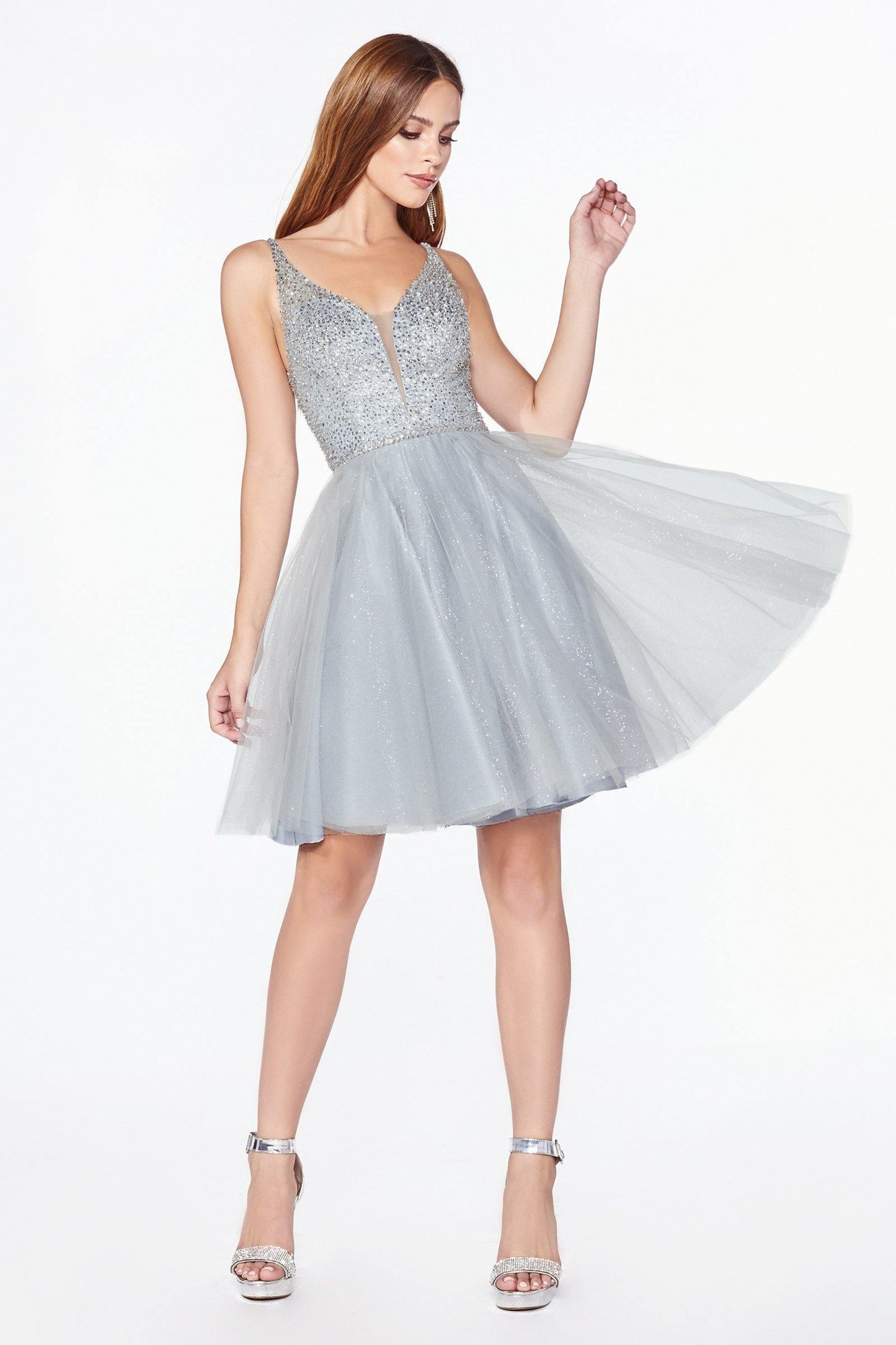 Homecoming Short Sleeveless Glitter Skirt Prom Dress - The Dress Outlet Cinderella Divine