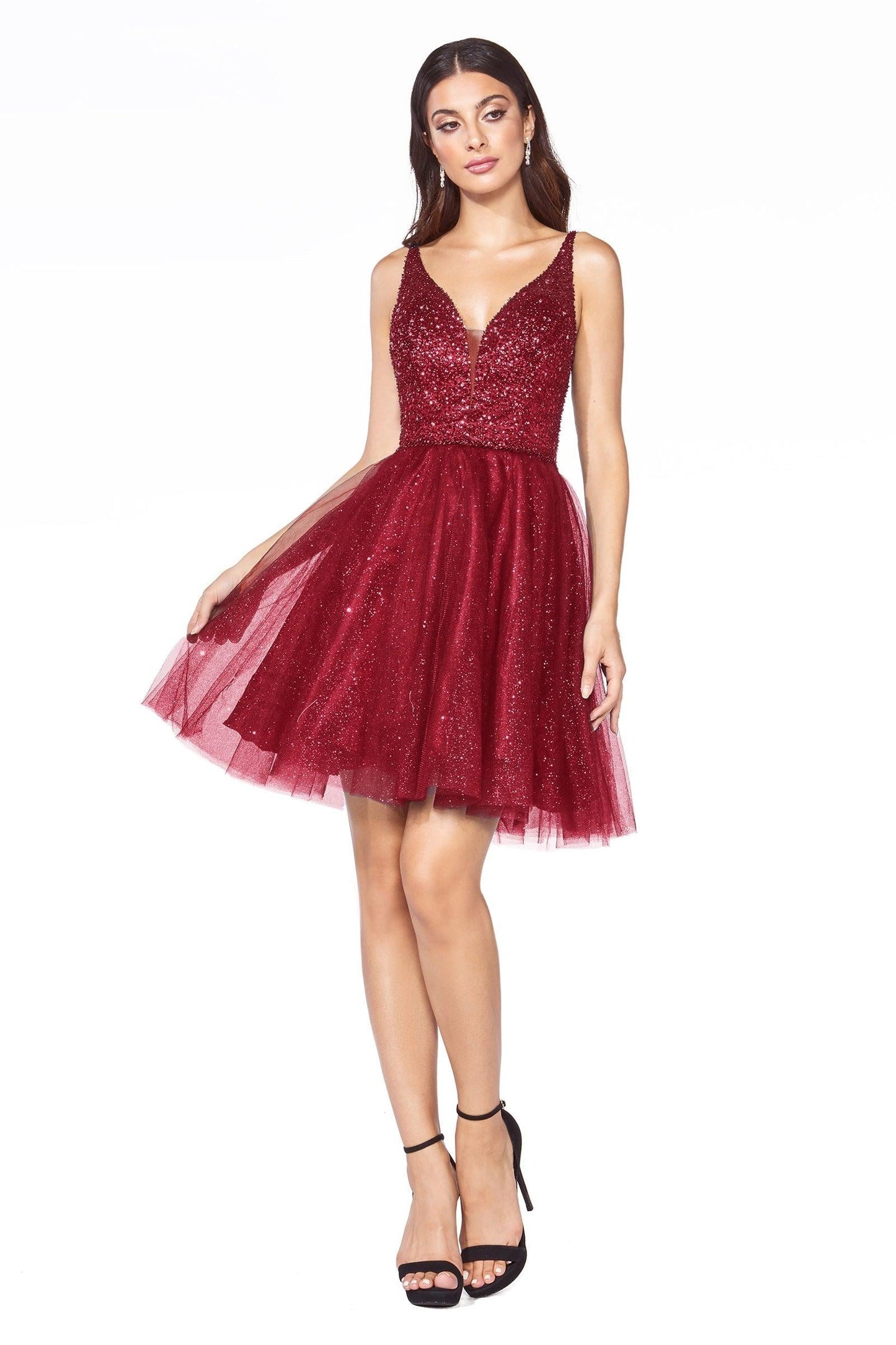 Homecoming Short Sleeveless Glitter Skirt Prom Dress - The Dress Outlet