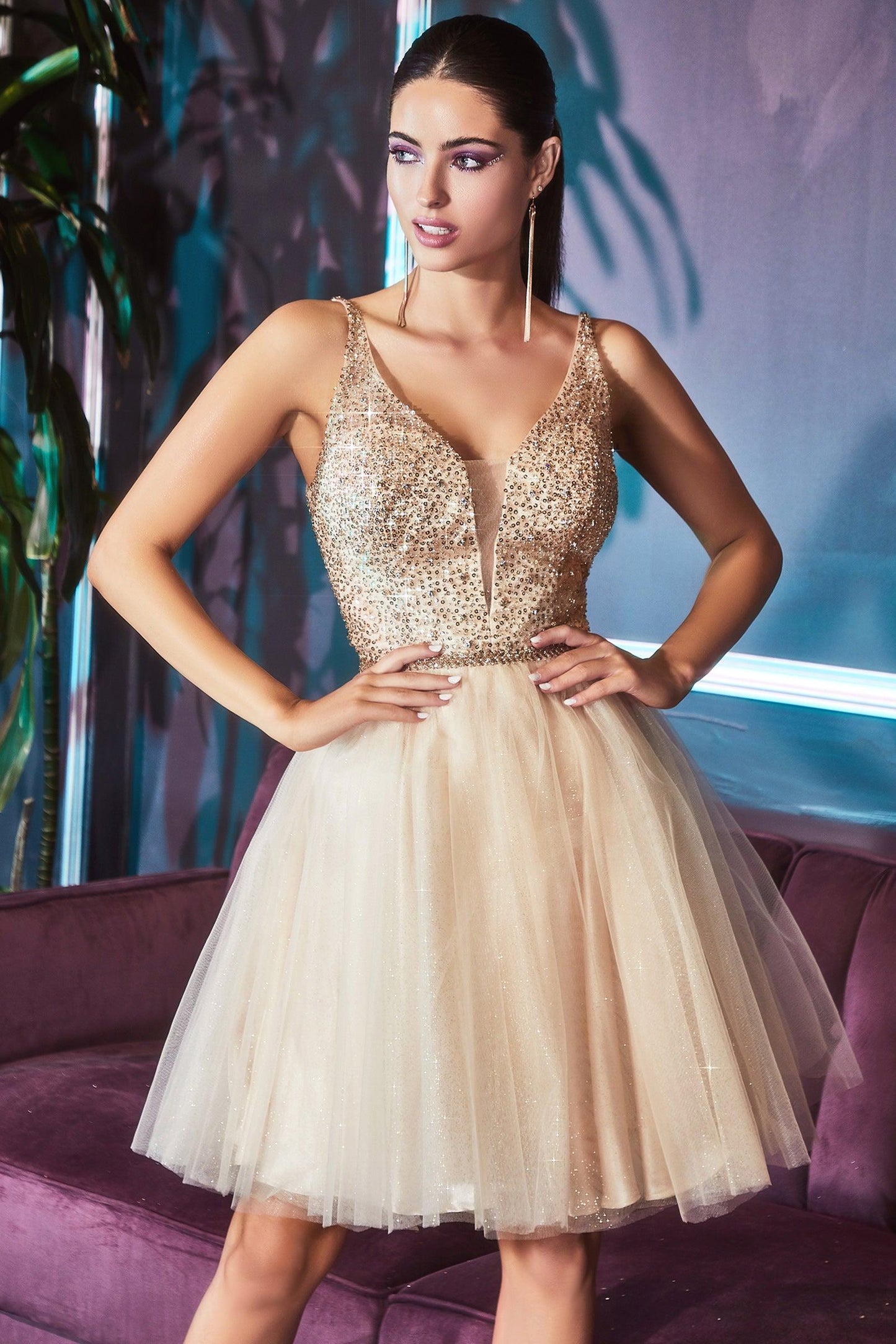 Homecoming Short Sleeveless Glitter Skirt Prom Dress - The Dress Outlet