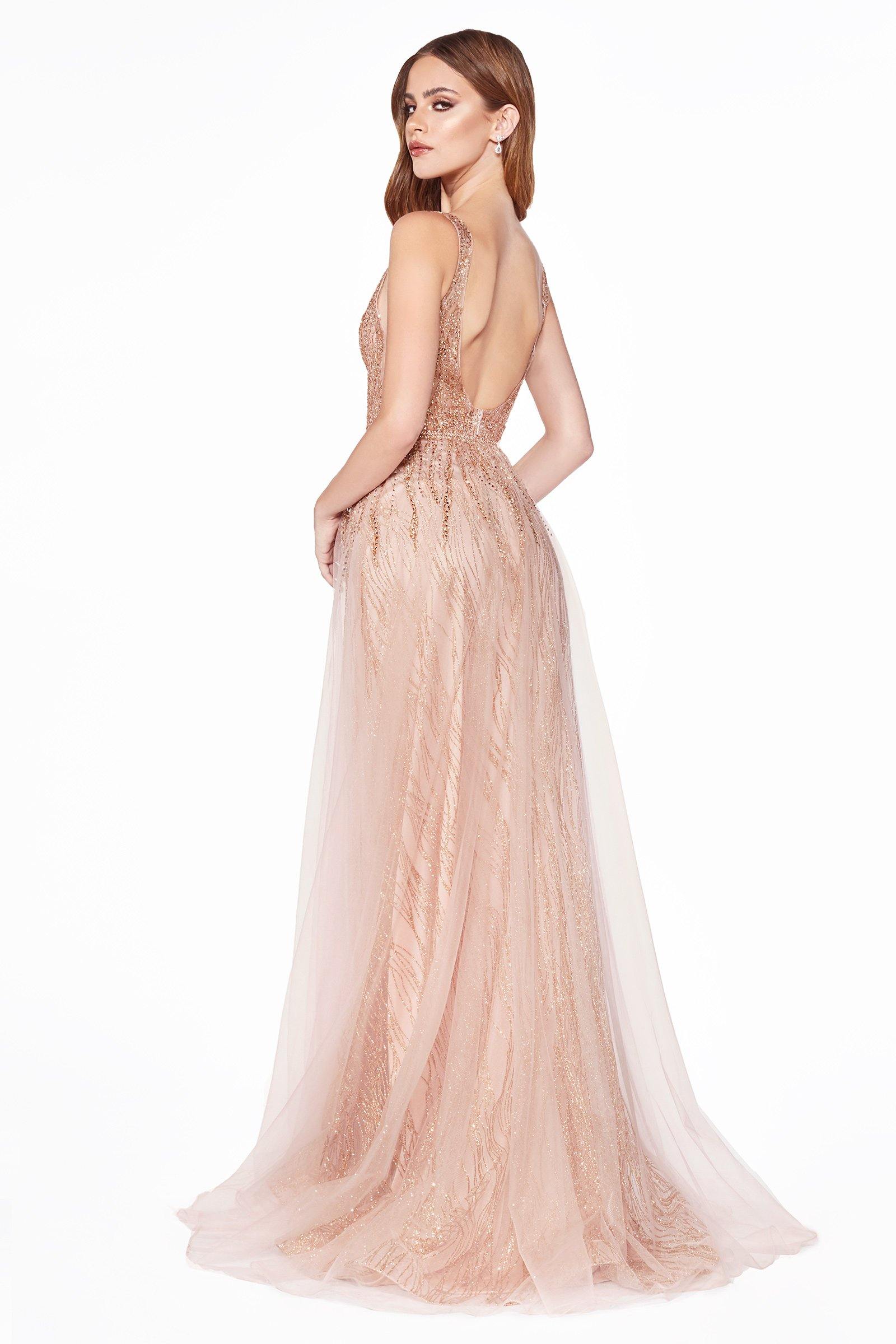 Long Formal Sleeveless Glitter Evening Prom Dress Rose Gold