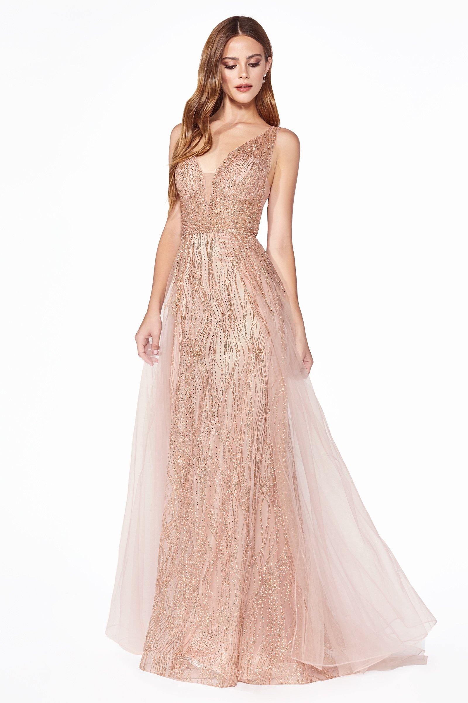 Long Formal Sleeveless Glitter Evening Prom Dress Rose Gold