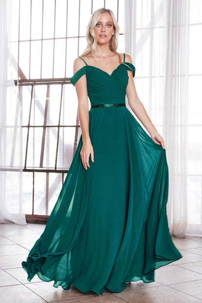 Long Bridesmaids Formal Off Shoulder Prom Dress Emerald