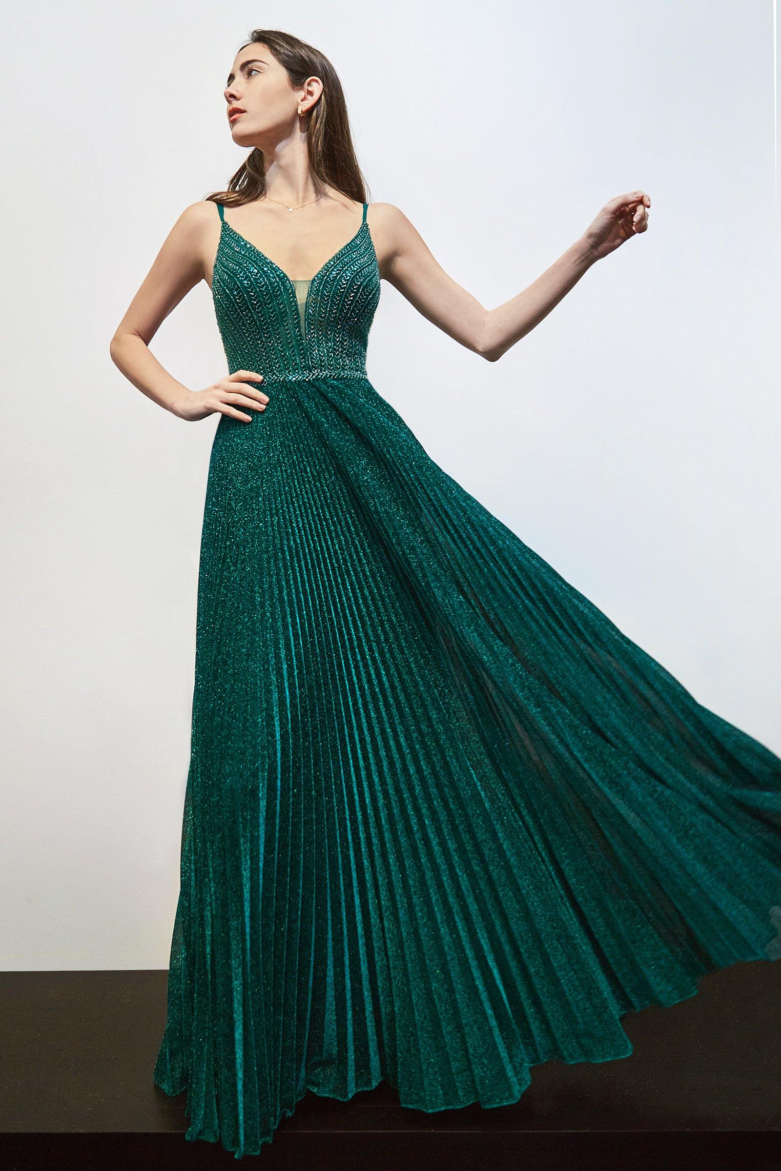 Long Formal Spaghetti Strap Metallic Prom Dress - The Dress Outlet Cinderella Divine