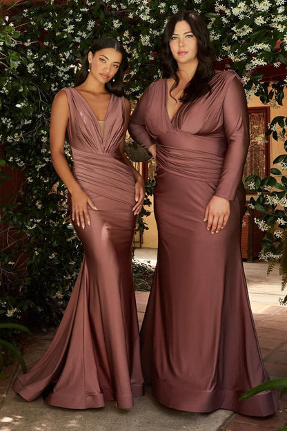 Long Sleeve Fitted Formal Dress Dark Mauve