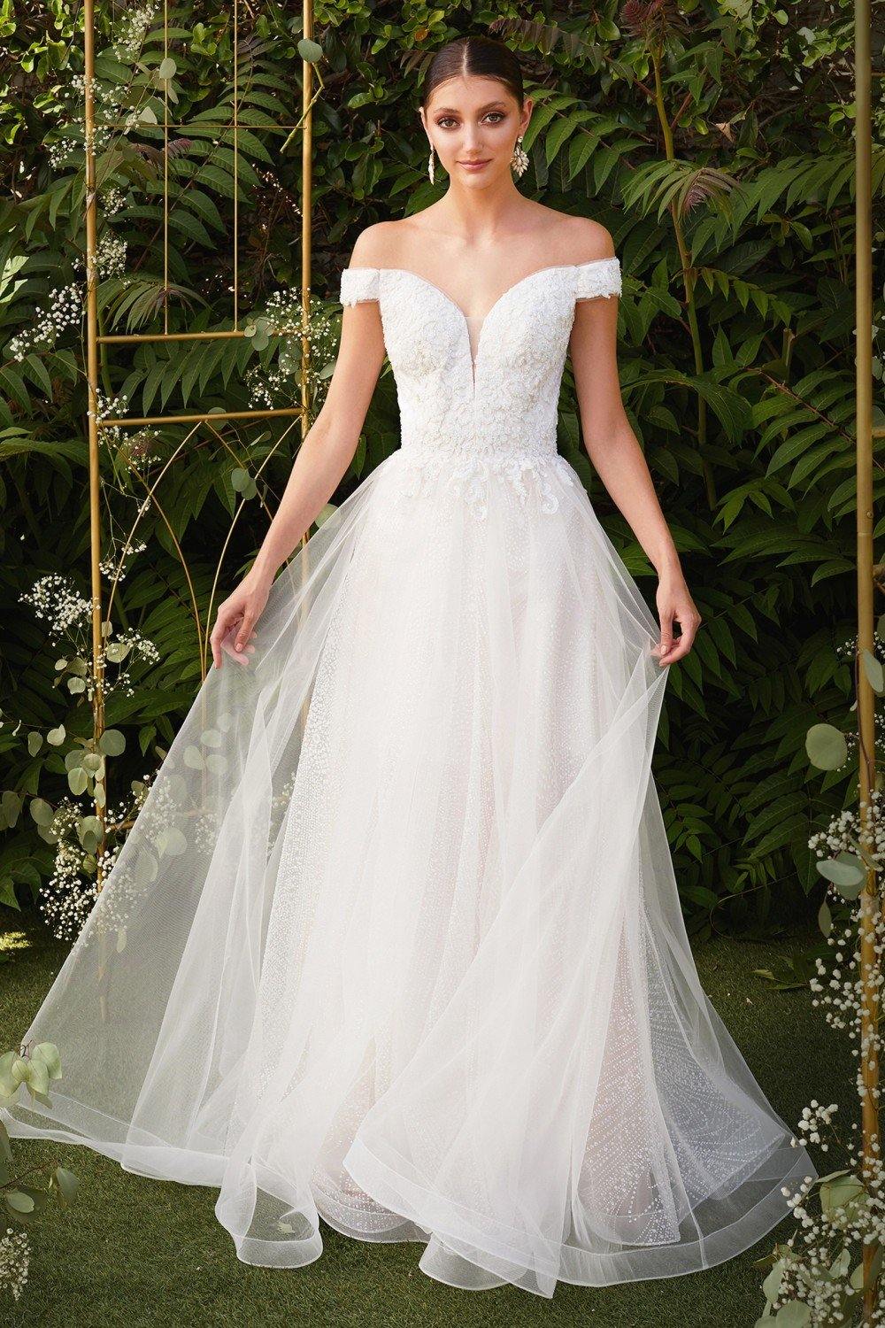 Long Off Shoulder Wedding Dress - The Dress Outlet