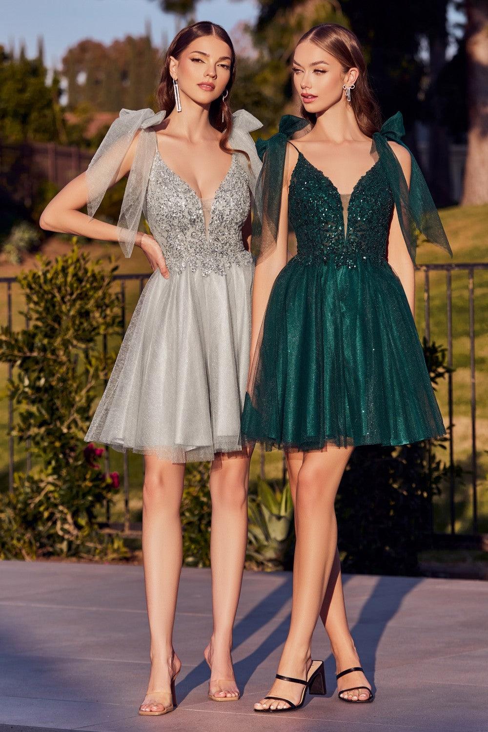 Prom Short Dress Homecoming Emerald Silver