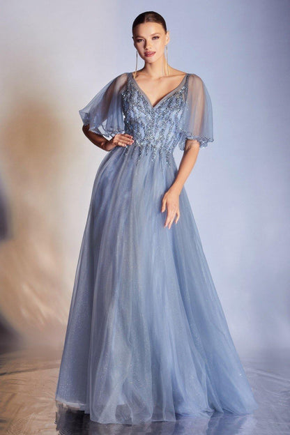 Long Formal Short Sleeve Evening Dress - The Dress Outlet