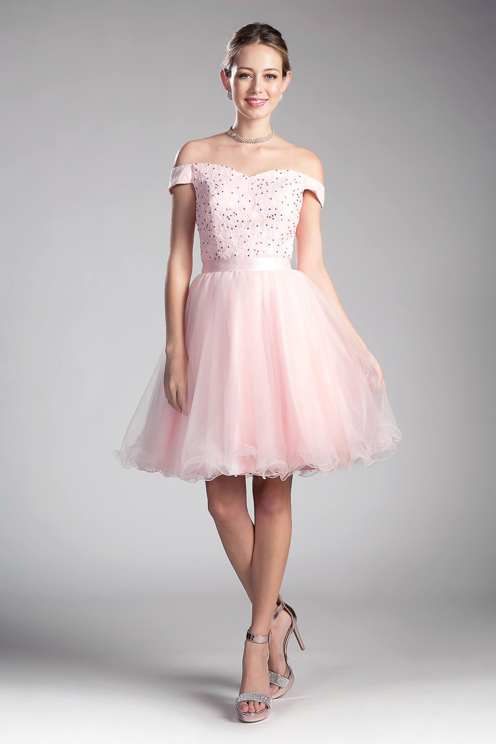 Prom Short Off Shoulder Homecoming Lace Cocktail Dress - The Dress Outlet Cinderella Divine