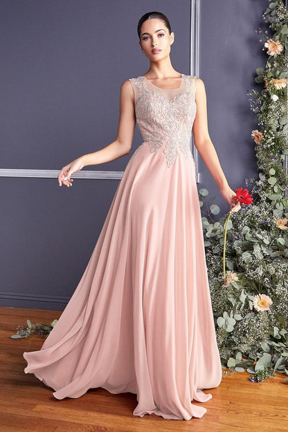Long Jewel Embellished Formal Prom Gown Peach