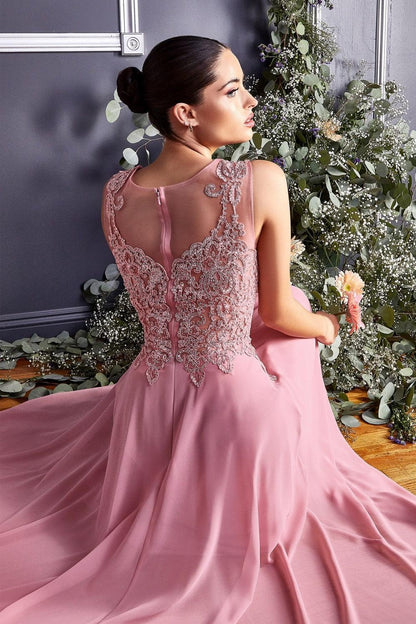 Long Jewel Embellished Formal Prom Gown Dusty Rose