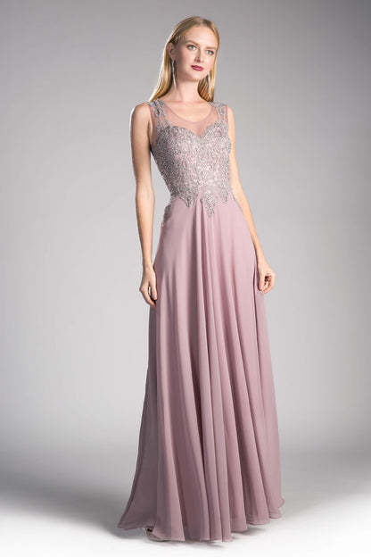 Long Jewel Embellished Formal Prom Gown Mocha