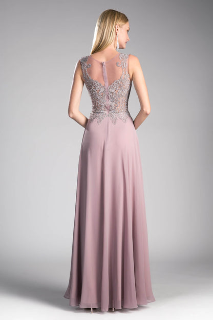 Long Jewel Embellished Formal Prom Gown Mocha