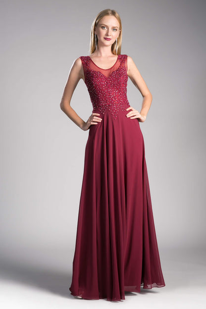 Long Jewel Embellished Formal Prom Gown Burgundy