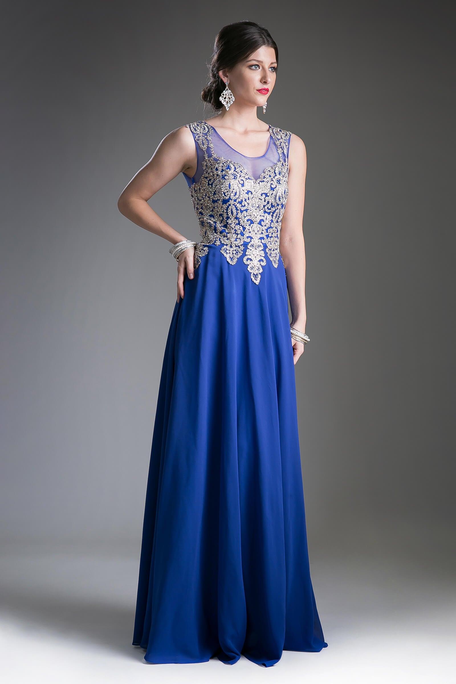 Long Jewel Embellished Formal Prom Gown Royal