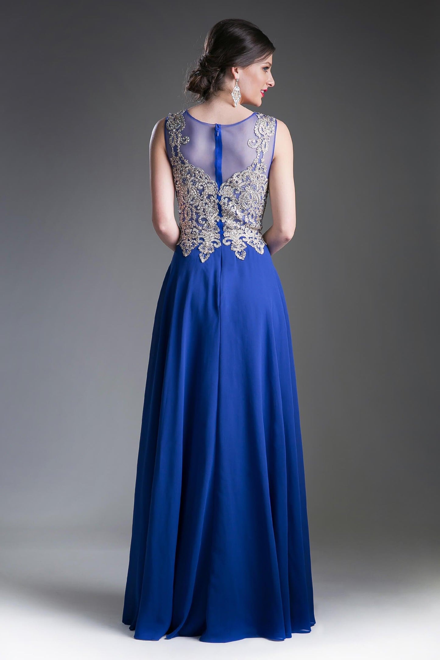Long Jewel Embellished Formal Prom Gown Royal