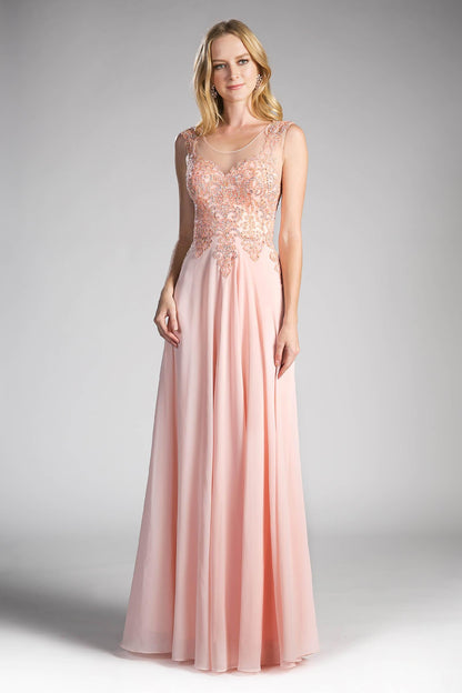 Long Jewel Embellished Formal Prom Gown Peach