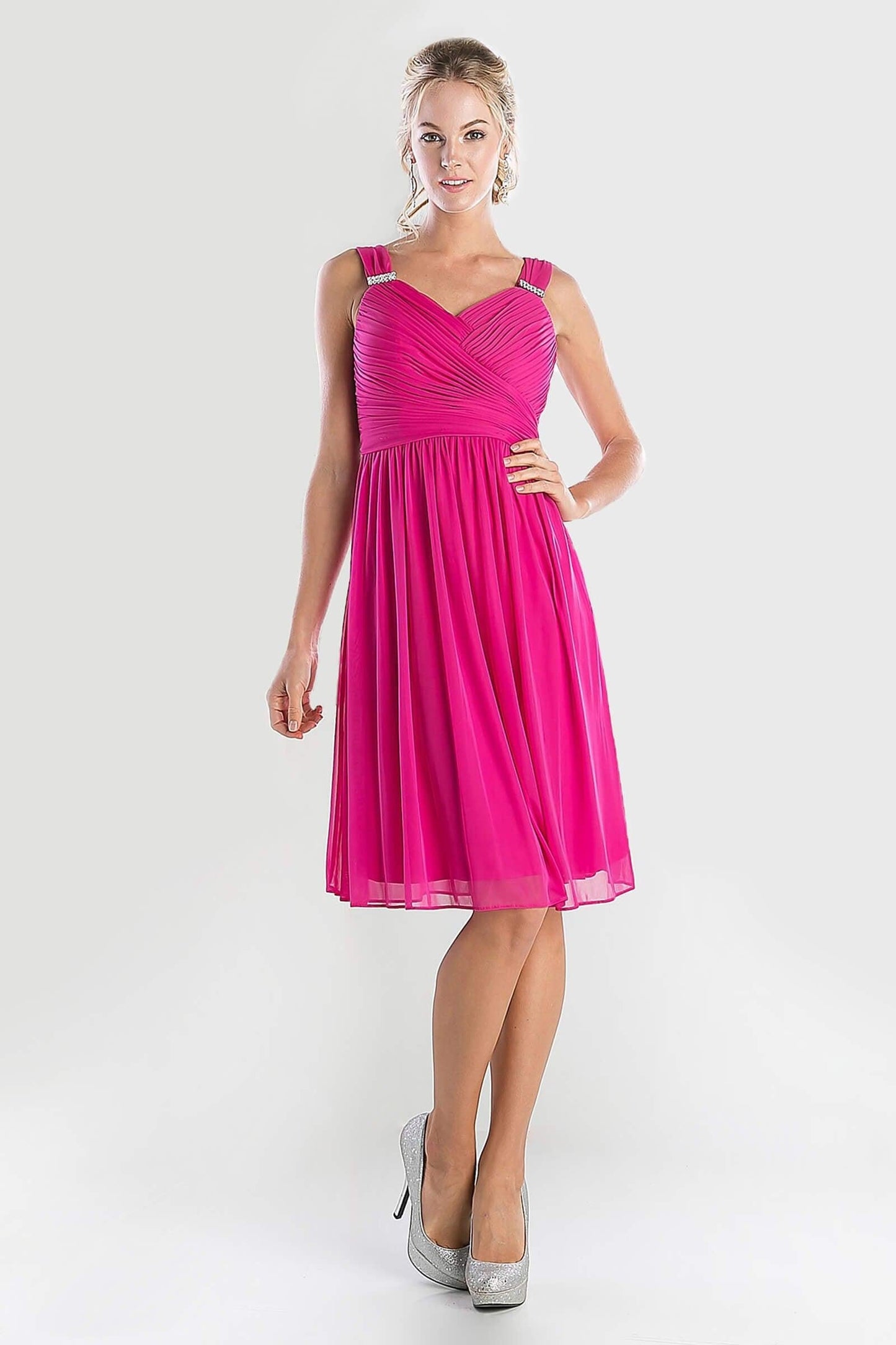 Short Bridesmaids Sleeveless Chiffon Prom Cocktail Dress - The Dress Outlet Cinderella Divine