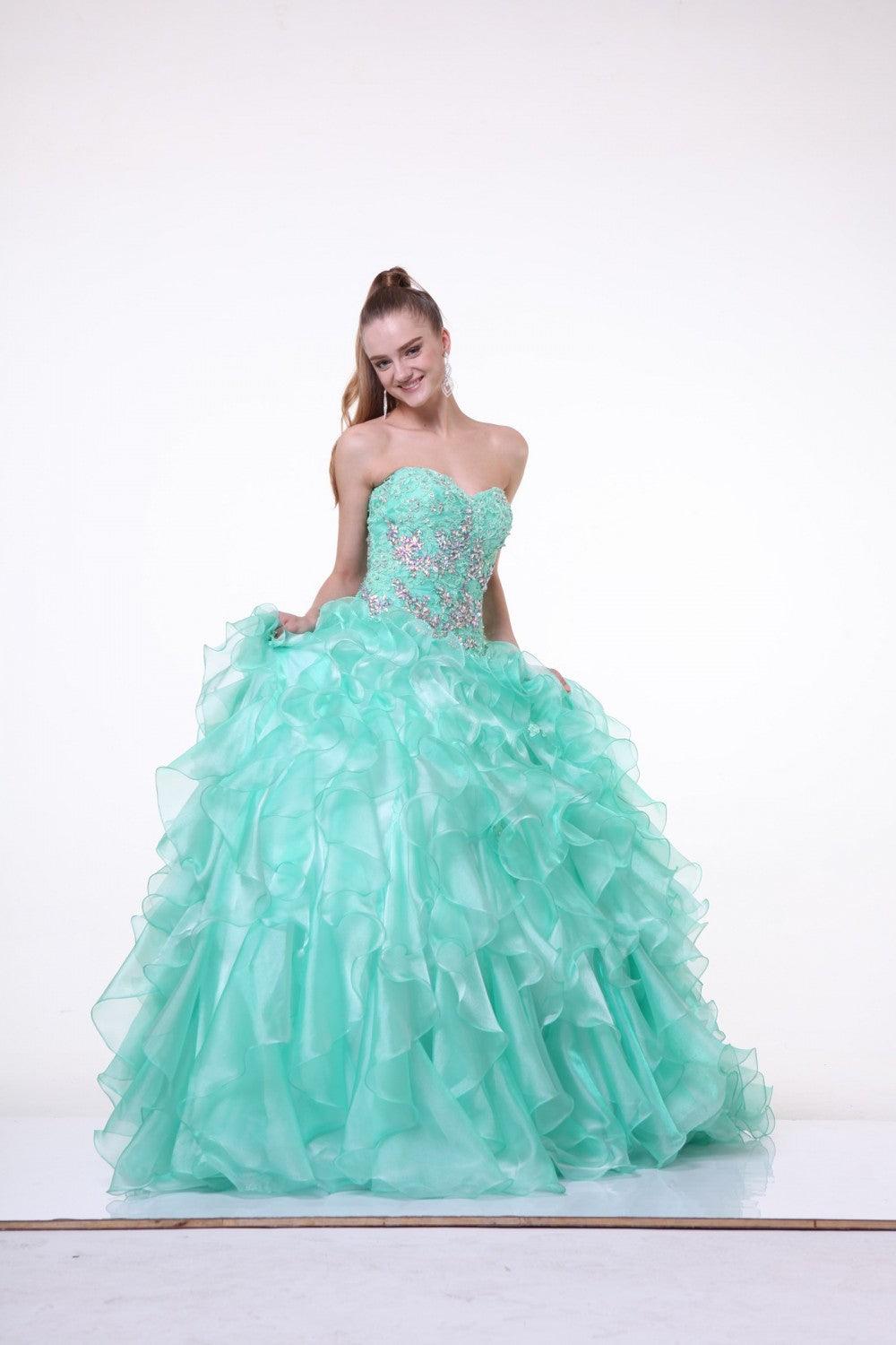 Long Strapless Beaded Tulle Ball Gown - The Dress Outlet Cinderella Divine