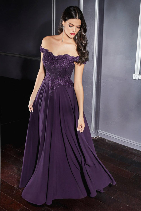 Prom Long Formal Off Shoulder Evening Lace Dress Eggplant